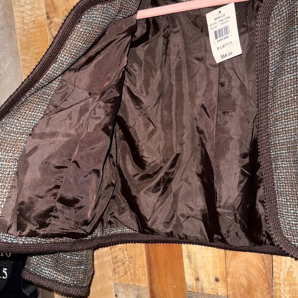 ONE WORLD Brown and Blue Tweed Jacket Pea Coat - Picture 6 of 7